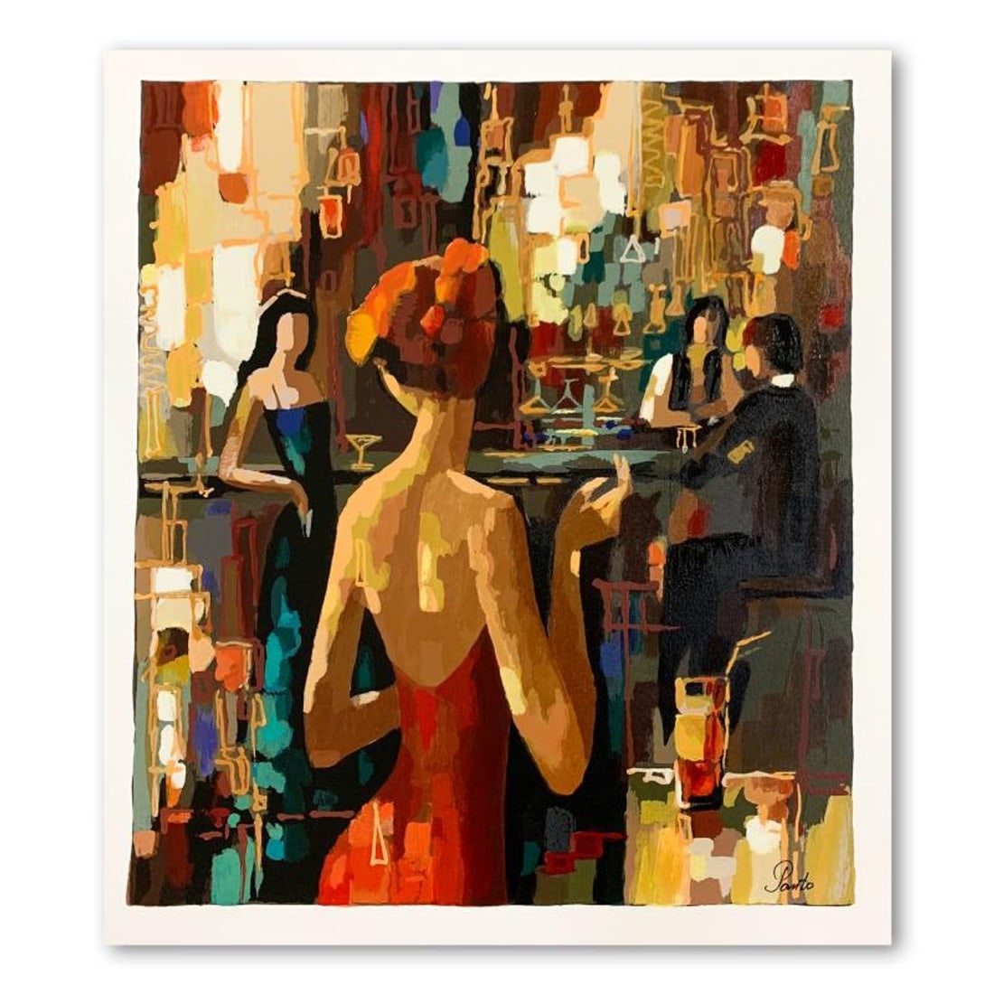 Nelly Panto, "Red Dress" Hand Signed Limited Edition Serigraph on Paper with Letter of Authenticity.: Red Dress is a limited edition serigraph on paper by Nelly Panto that is numbered, hand signed and accompanied by a letter of authenticity. Measures approximately 23" x 19" (border), 20.5" x 17" (imag