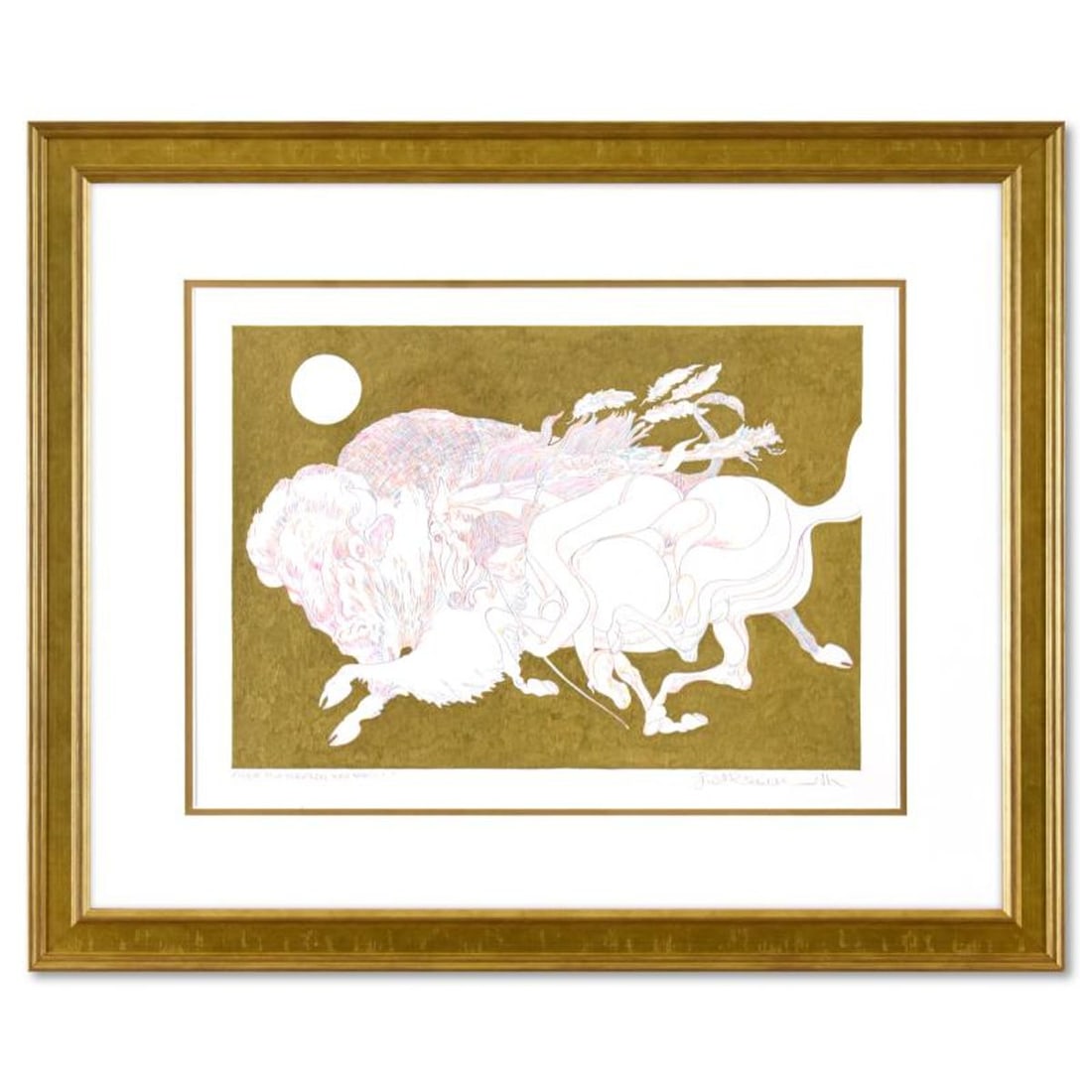 Guillaume Azoulay, "Etude Pour Eldorado" Framed Original Hand Colored Drawing with Hand Laid Gold: Etude Pour Eldorado is an original hand colored drawing on paper with hand laid gold leaf by Guillaume Azoulay, hand signed by the artist. This piece comes custom framed. Includes Letter of Authentici