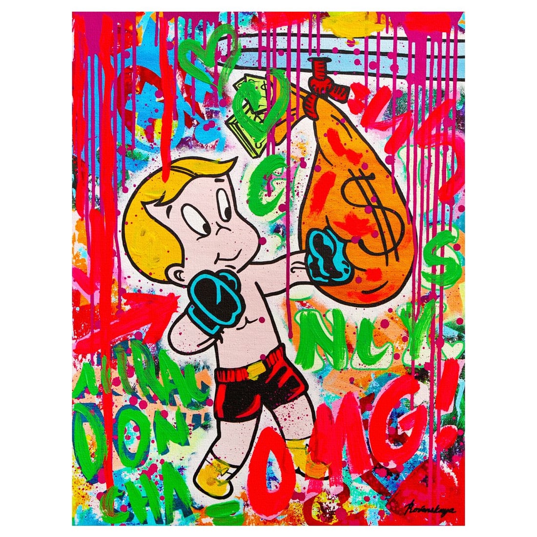 Nastya Rovenskaya- Mixed Media on Canvas "Boxing": Artist: Nastya Rovenskaya. Medium: Mixed Media on Canvas. Title: Boxing. Size: 20" x 16". Signature: Hand signed. Certificate of Authenticity: Is included. Reference#: 26328.