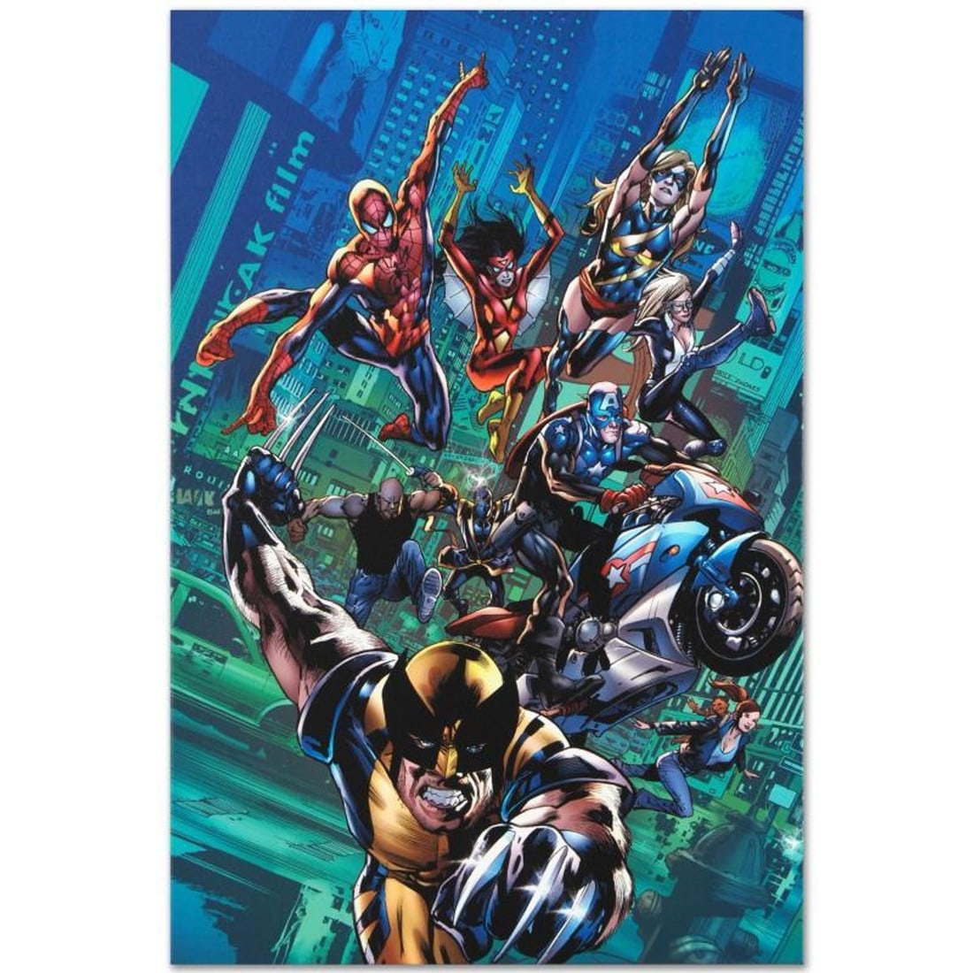 Marvel Comics "New Avengers Finale #1" Numbered Limited Edition Giclee on Canvas by Bryan Hitch with: A piece of comic book history, this limited edition, from original art by Bryan Hitch, depicts Wolverine, Captain America, Spider-Man and many other Marvel Heroes. British artist Bryan Hitch was inspi