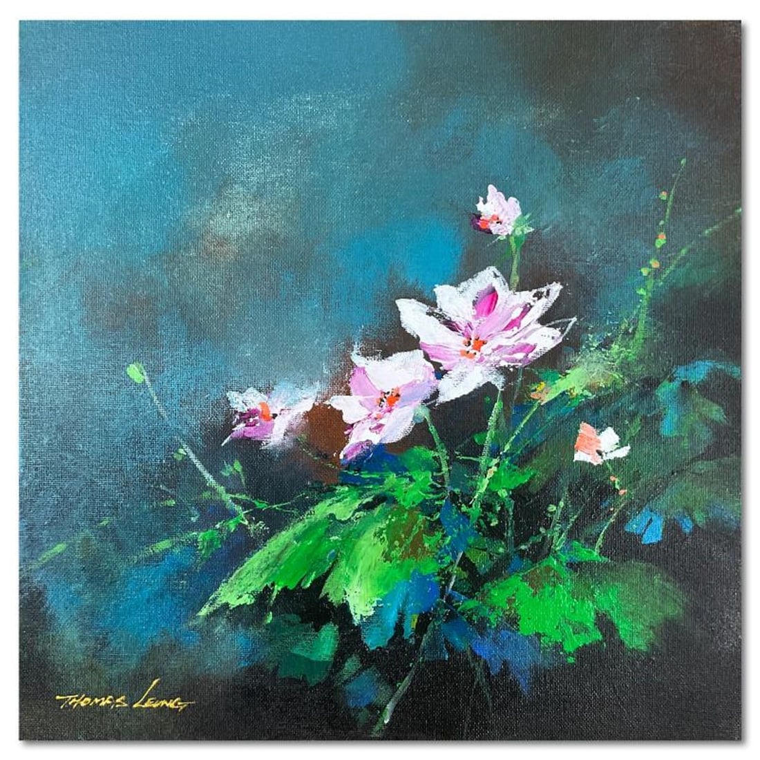 Thomas Leung, "Lily Beauty" Original Acrylic Painting on Canvas Board, Hand Signed with Letter of: Lily Beauty is an original acrylic painting on canvas board by Thomas Leung, hand signed by the artist. Includes Letter of Authenticity. Measures approx. 15" x 15" (image).
