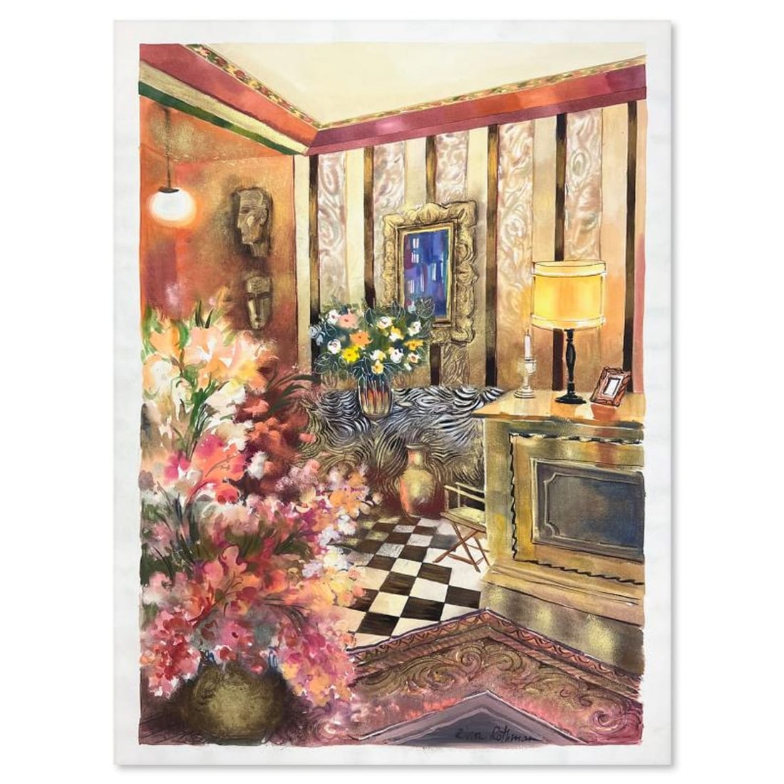 Zina Roitman, Hand Signed Original Painting with Letter of Authenticity.: This is an untitled original painting on paper by Zina Roitman. The piece is hand signed and comes with a letter of authenticity. Measures approximately 37" x 28".