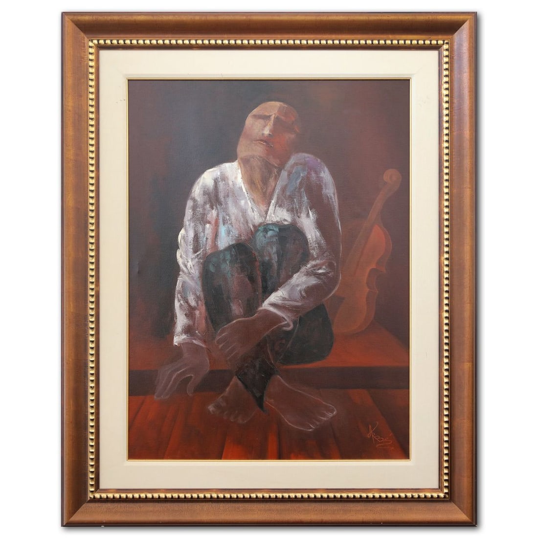 Arbe- Original Oil on Canvas "Solitude in the Aftermath (coping in the big easy)": Artist: Arbe. Medium: Original Oil on Canvas. Title: Solitude in the Aftermath (coping in the big easy). Size: 40" x 30". Measures approx. 53" x 43" (framed). Signature: Hand Signed. Additional: