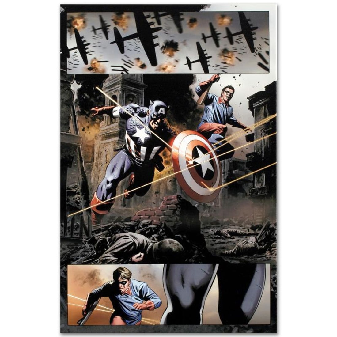 Marvel Comics "Captain America #37" Numbered Limited Edition Giclee on Canvas by Steve Epting with: A piece of comic book history, this limited edition, from original art by Steve Epting, depicts an action packed scene starring Captain America and Bucky Barnes. Steve Epting began working with Marvel