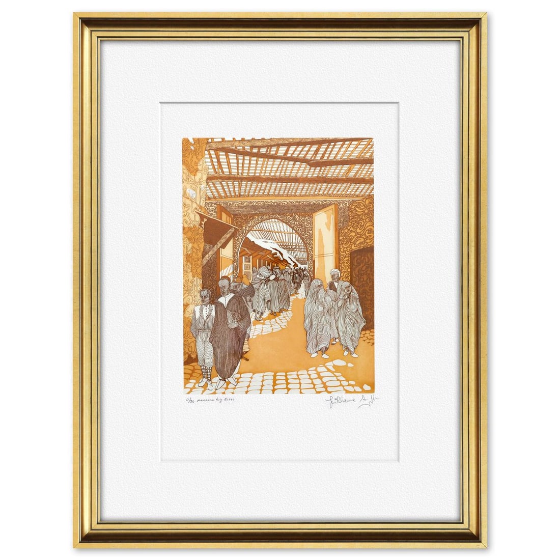 Guillaume Azoulay- Original Etching: Artist: Guillaume Azoulay. Medium: Original Etching. Size: 22" x 14". Measures approx. 33" x 25" (framed). Signature: Hand signed and numbered. Additional: 11/80. Reference#: 10092.