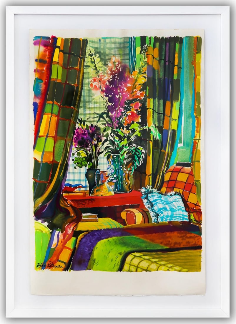 Zina Roitman- Original Watercolor "Untitled": Artist: Zina Roitman. Medium: Original Watercolor. Title: Untitled. Size: 23" x 16". Measures approx. 28" x 20" (framed). Signature: Hand Signed by the artist. Certificate of Authenticity: Is included