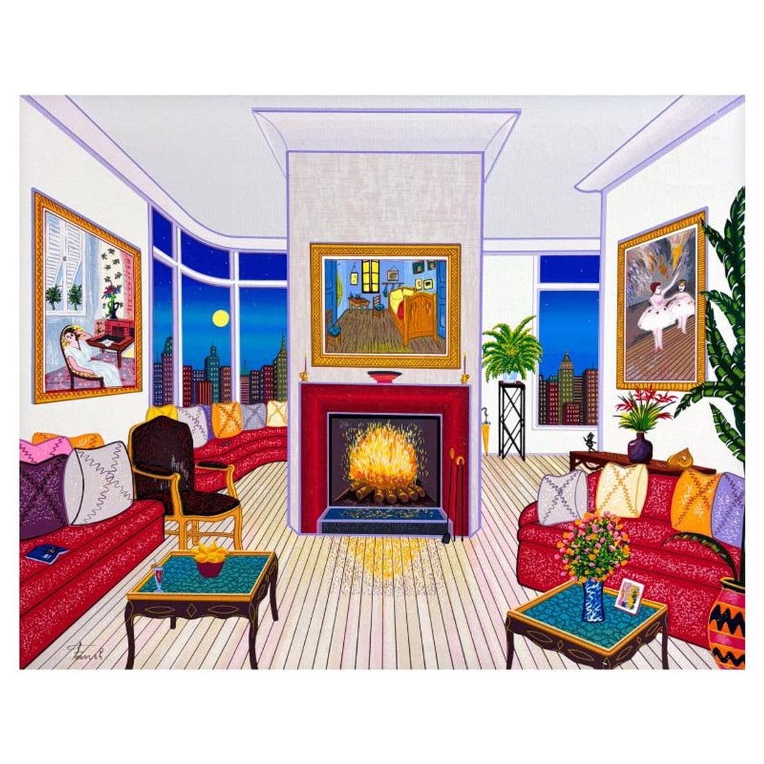 Fanch Ledan, "Interior with Van Gogh" Limited Edition Serigraph on Canvas, AP Numbered and Hand: Interior with Van Gogh is a limited edition serigraph on canvas by Fanch Ledan, AP numbered and hand signed by the artist. Includes Certificate of Authenticity. Measures approx. 16" x 20" (image).