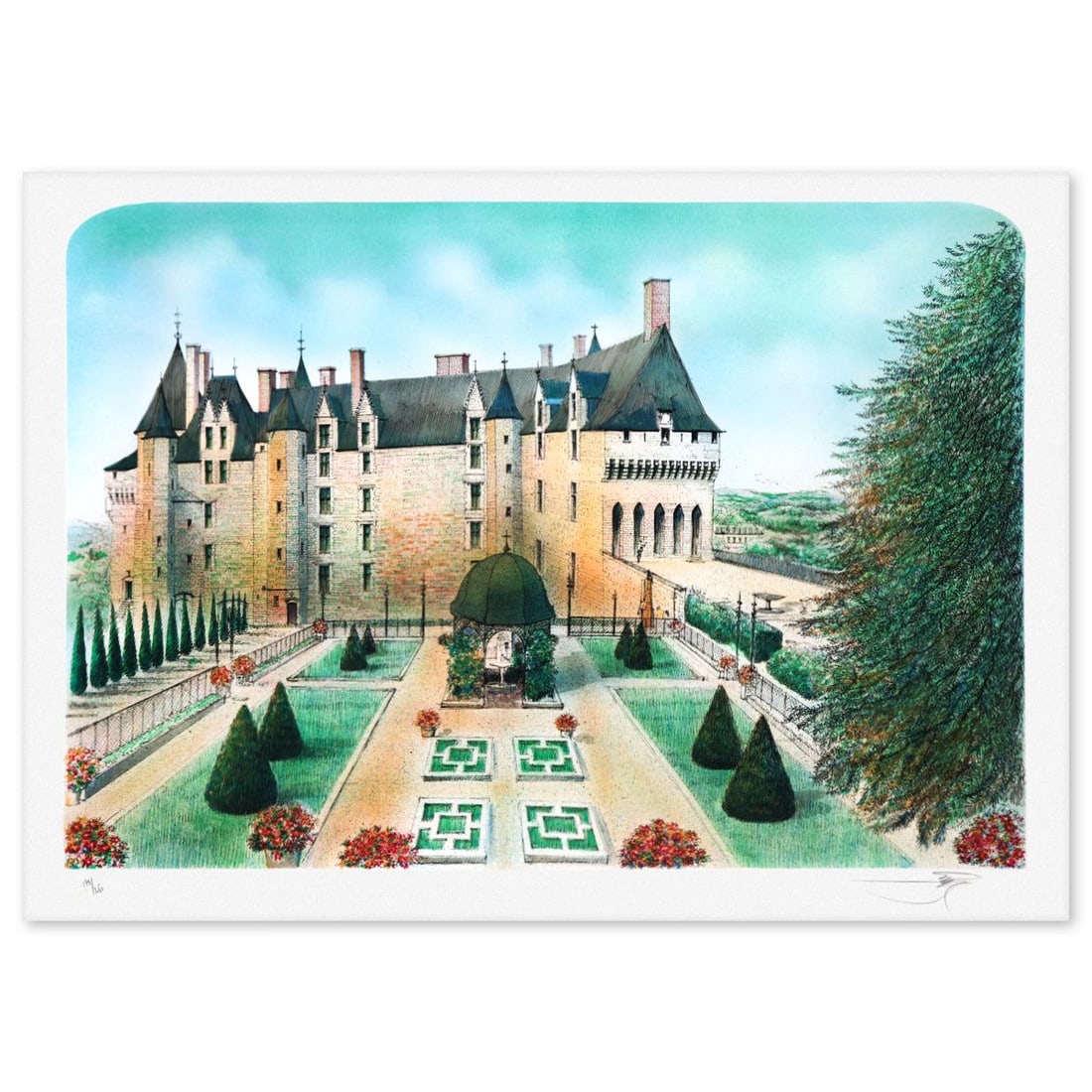 Rolf Rafflewski- Lithograph "Chateau de Langeais": Artist: Rolf Rafflewski. Medium: Lithograph. Title: Chateau de Langeais. Size: 21" x 30". Signature: Numbered and hand signed. Certificate of Authenticity: Is included. Reference#: 47547.