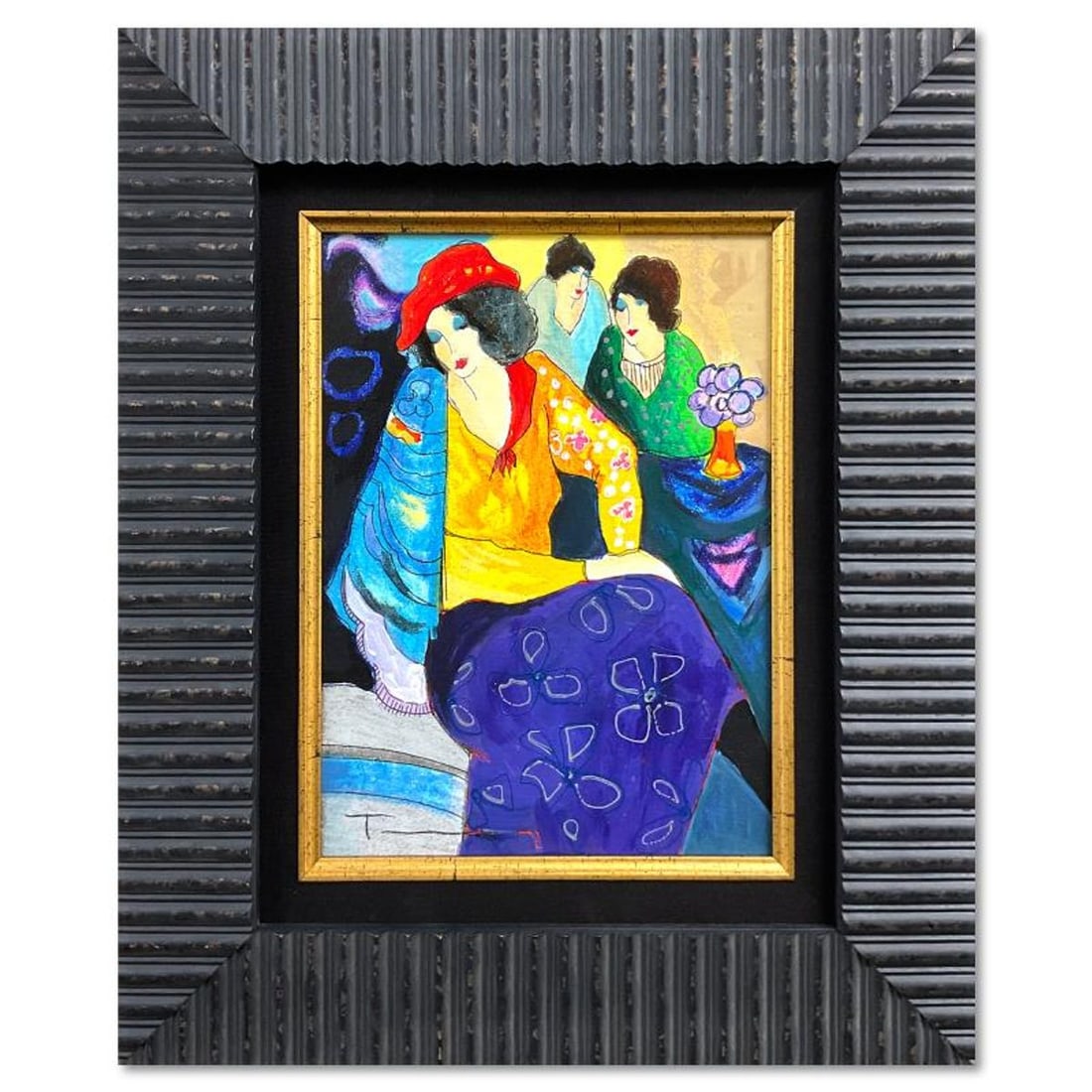 Itzchak Tarkay (1935-2012), "Blue Mood" Framed One-of-a-Kind Mixed Media Over Paint on Wood, Hand: Blue Mood is a one-of-a-kind mixed media over paint on wood by Itzchak Tarkay (1935-2012), hand signed by the artist. This piece comes custom framed. Includes Letter of Authenticity. Measures approx. 