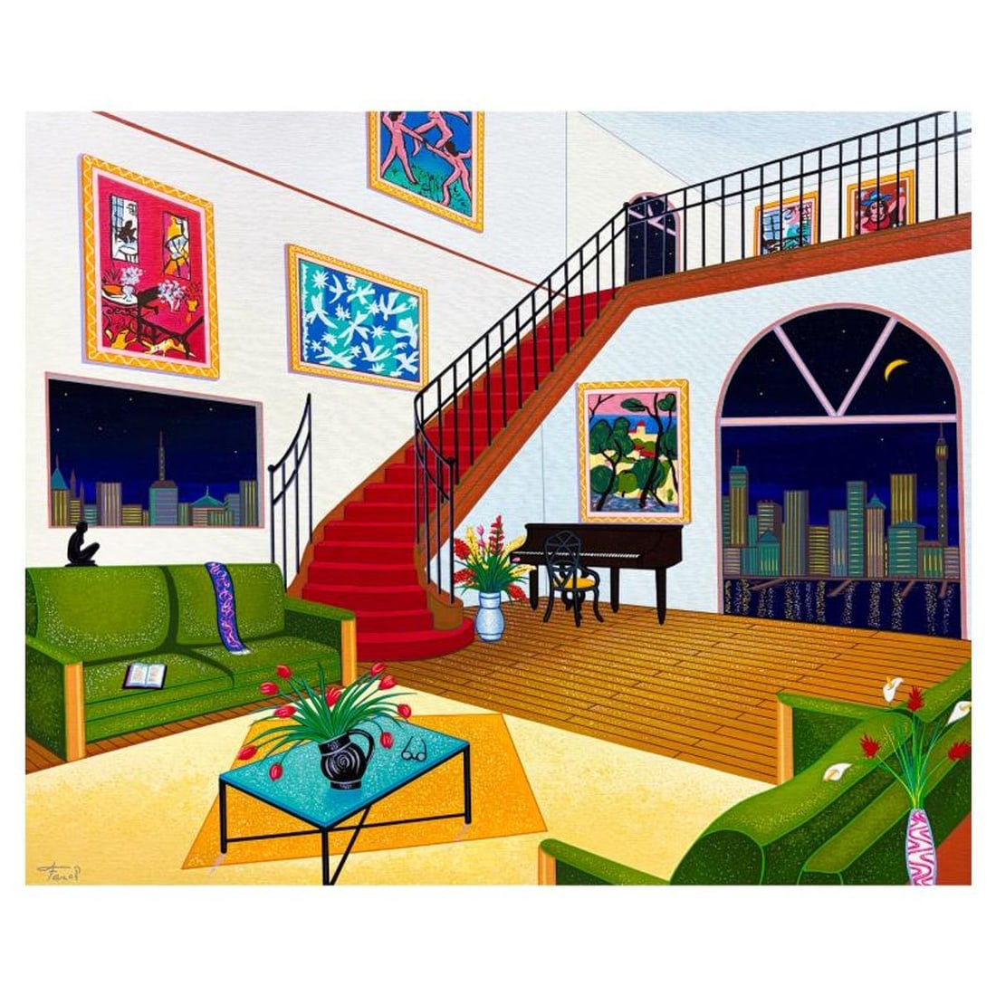 Fanch Ledan, "Interior with Buddha" Limited Edition Serigraph on Canvas, AP Numbered and Hand Signed: Interior with Buddha is a limited edition serigraph on canvas by Fanch Ledan, AP numbered and hand signed by the artist. Includes Certificate of Authenticity. Measures approx. 25.5" x 30" (image).