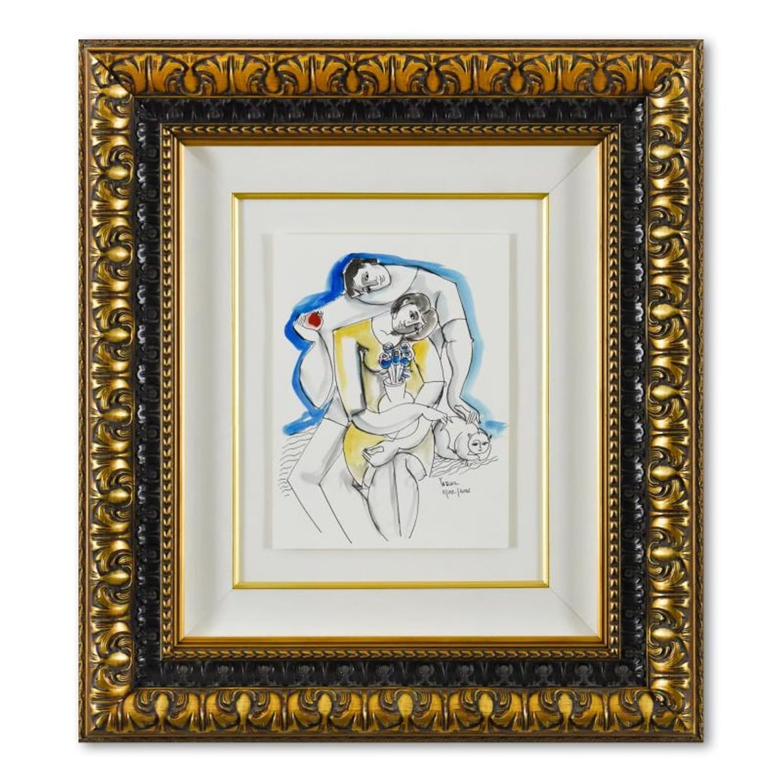 Yuroz, Framed Original Mixed Media Watercolor Painting, Hand Signed with Letter of Authenticity.: This is an original mixed media watercolor painting on paper by Yuroz, hand signed by the artist. This piece comes custom framed. Includes Letter of Authenticity. Measures approx. 24" x 27" (frame), 9