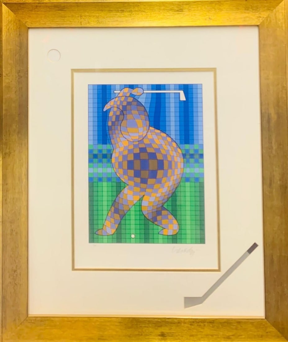 Victor Vasarely- Serigraph "Golf": Artist: Victor Vasarely. Medium: Serigraph. Title: Golf. Measures approx. 20" x 30" (framed). Signature: Signed and numbered. Reference#: 54236.