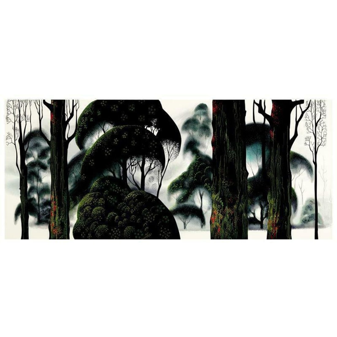 Eyvind Earle (1916-2000), "Forest Magic" Limited Edition Serigraph on Paper; Numbered & Hand Signed;: Forest Magic is a limited edition serigraph on paper by Eyvind Earle (1916-2000). The piece is numbered, hand-signed by the artist, and accompanied by a certificate of authenticity. Measures approxima