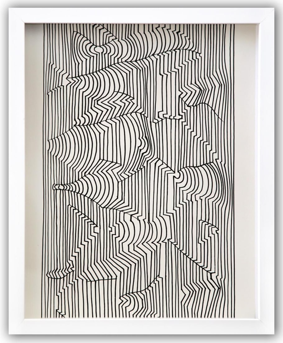 Victor Vasarely- Heliogravure Print "Untitled": Artist: Victor Vasarely. Medium: Heliogravure Print. Title: Untitled. Size: 13" x 10". Measures approx. 15" x 12" (framed). Additional: Custom Framed. Reference#: 21530.