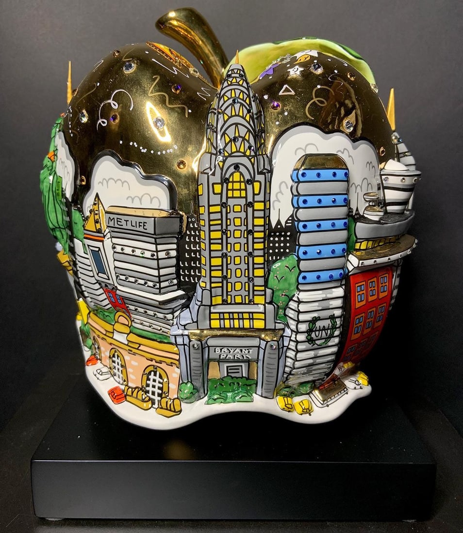 Charles Fazzino- Hand-painted porcelain sculpture: Artist: Charles Fazzino. Medium: Hand-painted porcelain sculpture. Size: 11" x 11". Additional: Each piece is hand embellished by Charles Fazzino and decorated with Swarovski Crystals.. Reference#: