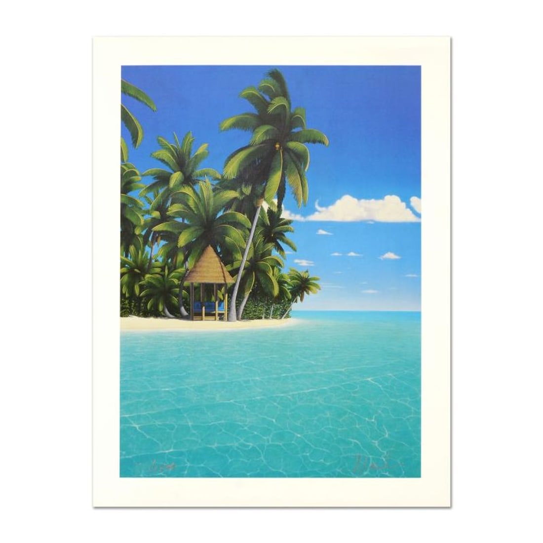 Dan Mackin, "The Cabana" Limited Edition Lithograph, Numbered and Hand Signed with Letter of: The Cabana is a limited edition lithograph on paper by Dan Mackin, numbered and hand signed by the artist. Includes Letter of Authenticity. Measures approx. 12" x 16" (border), 10" x 14" (image). Refe