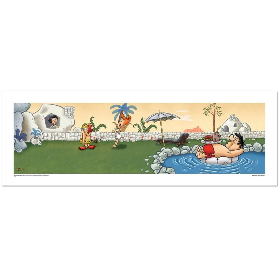 The Flintstones, "Swimming Pool" Numbered Limited Edition with Certificate of Authenticity.: Swimming Pool is a licensed limited edition lithograph on paper featuring classic Hanna-Barbera characters from The Flintstones. The piece comes numbered, with hologram seal, and a Certificate of Auth