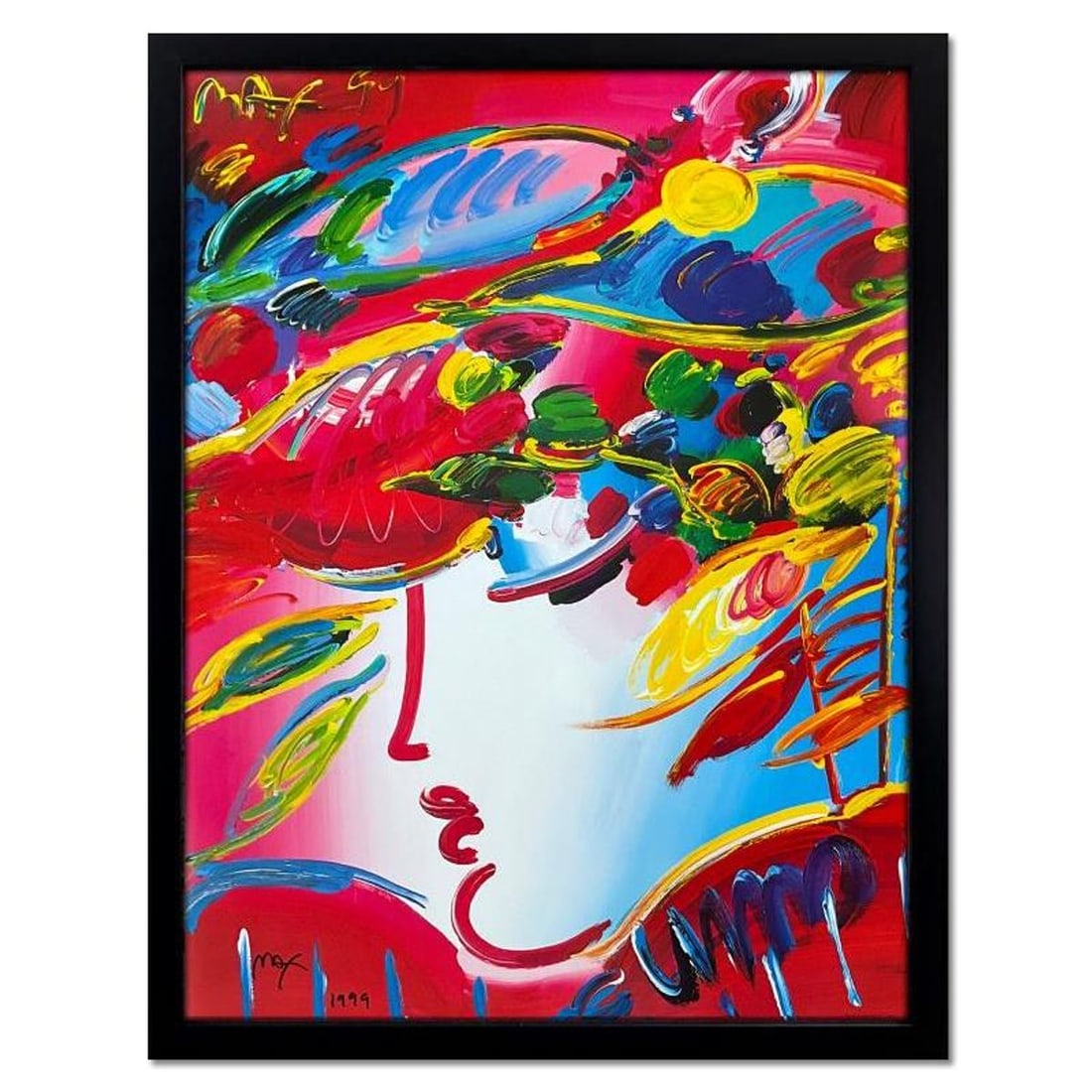 Peter Max, "Blushing Beauty" Framed Hand Signed Offset Lithograph with Letter of Authenticity. (1 of 2)