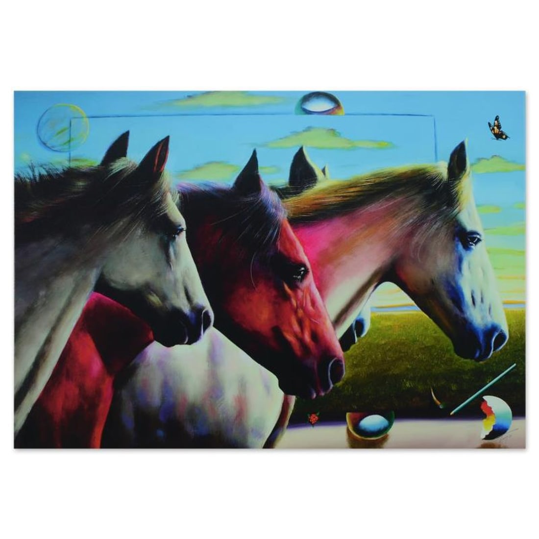 Ferjo, "Wild Stallions" Limited Edition on Gallery Wrapped Canvas, Numbered and Signed with Letter: Wild Stallions is a limited edition giclee on canvas, numbered and bearing Ferjo's authorized signature. This piece comes gallery wrapped. Includes Letter of Authenticity. Measures approx. 36" x 27" (