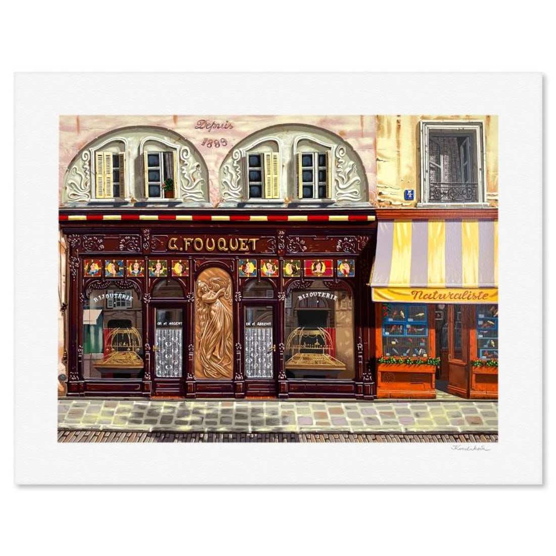 Liudmila Kondakova, "Homage to Mucha (Sidewalks of Paris)" Limited Edition Serigraph, Numbered and: Homage to Mucha (Sidewalks of Paris) is a limited edition serigraph on paper by Liudmila Kondakova, hand signed by the artist. Includes Letter of Authenticity. Measures approx. 23" x 29" (border), 18"