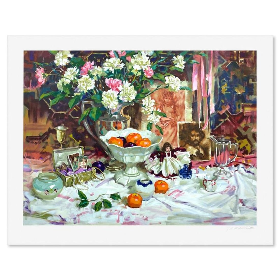 John Michael Carter, "Keepsakes" Limited Edition Printer's Proof Serigraph, Numbered and Hand Signed: Keepsakes is a limited edition printer's proof serigraph on paper by John Michael Carter, numbered and hand signed by the artist. Includes Letter of Authenticity. Measures approx. 30.5" x 38.5" (borde