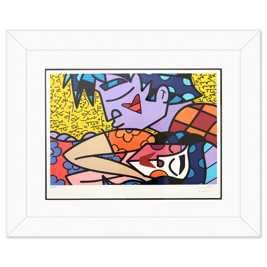 Romero Britto- Serigraph "Sleep Well": Artist: Romero Britto. Medium: Serigraph. Title: Sleep Well. Size: 18" x 25". Measures approx. 29" x 36" (framed). Signature: Hand signed and numbered. Certificate of Authenticity: Is included. Additi