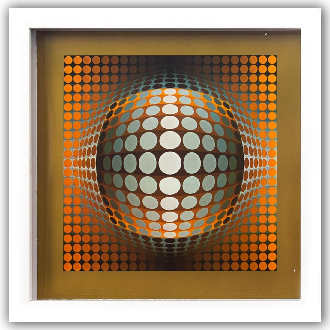 Victor Vasarely- Heliogravure Print "Vega - Zett - 2": Artist: Victor Vasarely. Medium: Heliogravure Print. Title: Vega - Zett - 2. Size: 10" x 10". Measures approx. 12" x 12" (framed). Additional: Custom Framed. Reference#: 21433.