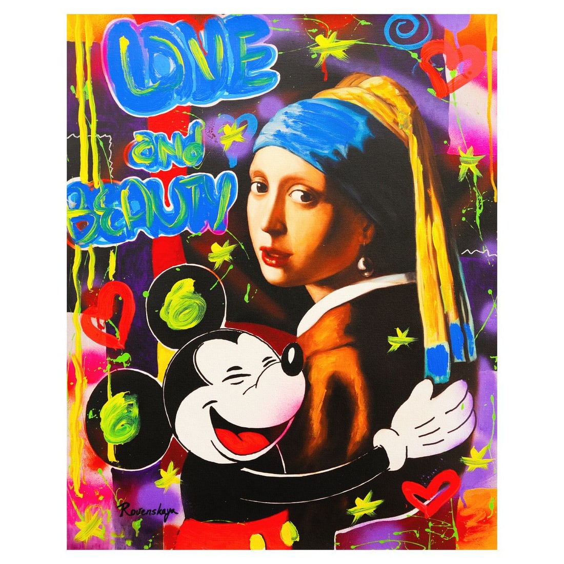 Nastya Rovenskaya- Mixed Media on Canvas "Classic Love I": Artist: Nastya Rovenskaya. Medium: Mixed Media on Canvas. Title: Classic Love I. Size: 30" x 24". Signature: Hand signed. Certificate of Authenticity: Is included. Reference#: 58895.