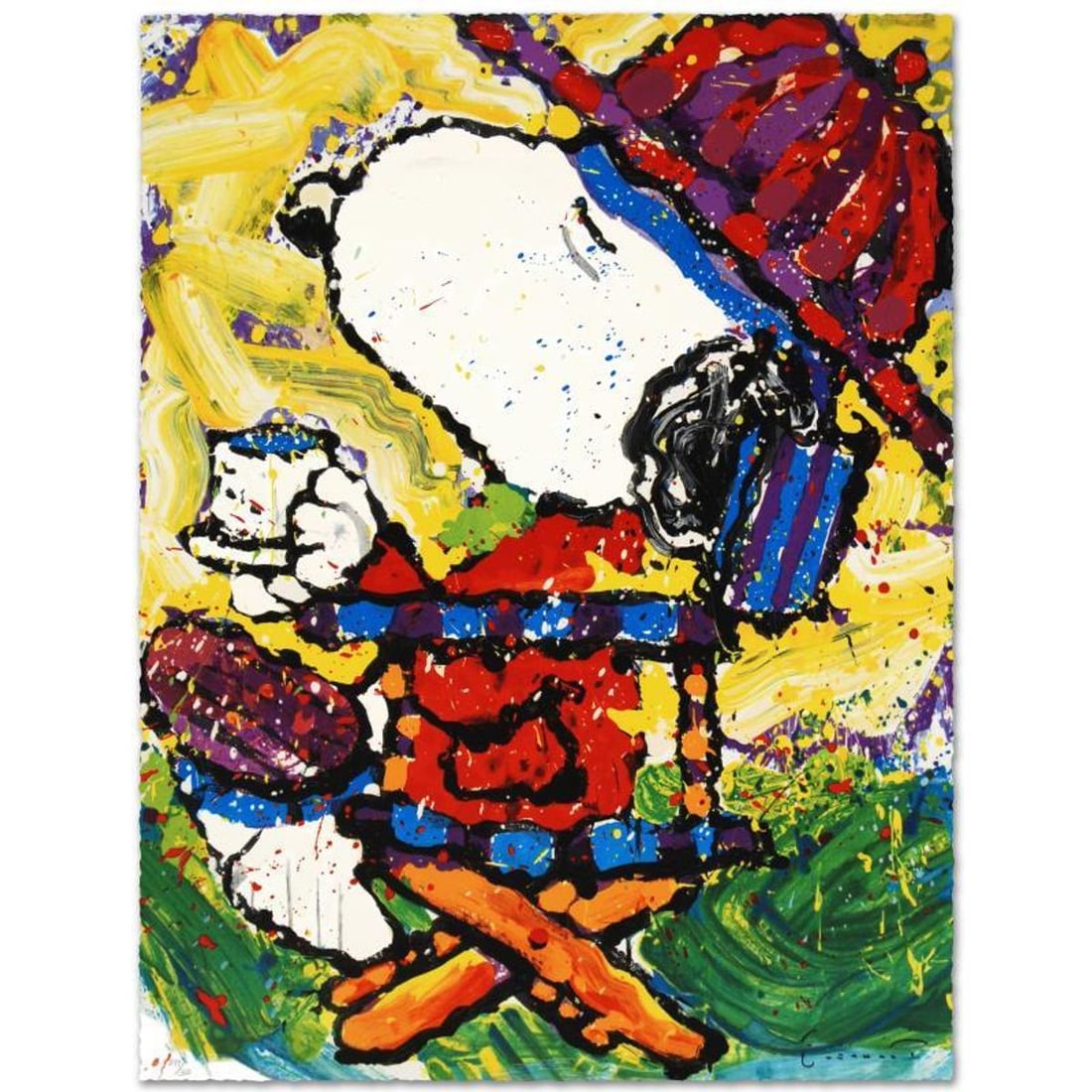 Tea At Bel Air-3:00 Limited Edition Hand Pulled Original Lithograph by Renowned Charles Schulz: Tea At Bel Air-3:00 is a limited edition hand pulled original lithograph on museum quality deckle-edge paper, numbered and hand signed by Tom Everhart. This is one of the final Everhart editions to be