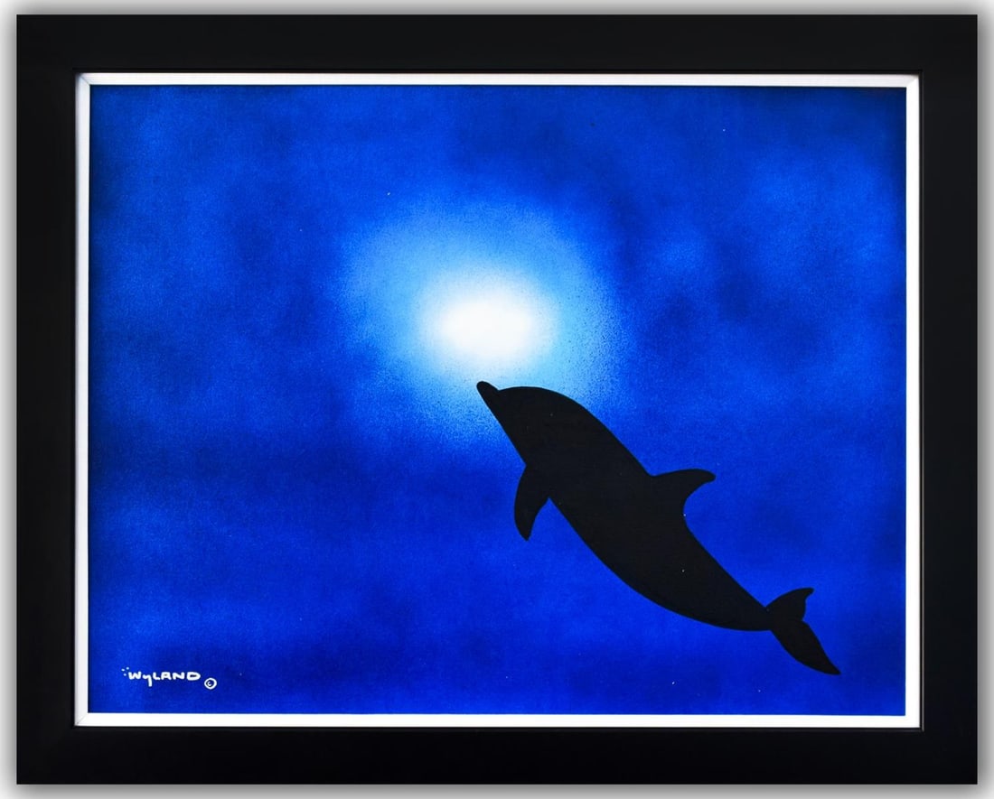 Wyland- Original Painting on Canvas "Dolphin": Artist: Wyland. Medium: Original Painting on Canvas. Title: Dolphin. Size: 30" x 40". Measures approx. 36" x 46" (framed). Signature: Hand Signed by the artist. Certificate of Authenticity: Is include