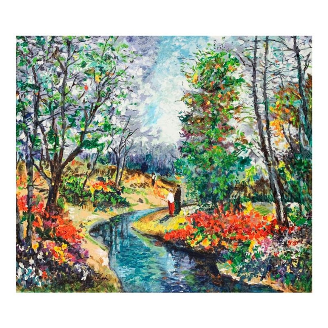 Dimitri Polak (1922-2008), "Autumn Stream" Hand Signed Limited Edition Serigraph on Canvas with: Autumn Stream is a limited edition serigraph on canvas by Dimitri Polak (1922-2008). It is numbered and hand signed and includes a letter of authenticity. Measures approximately 19" x 23" (image). Ref
