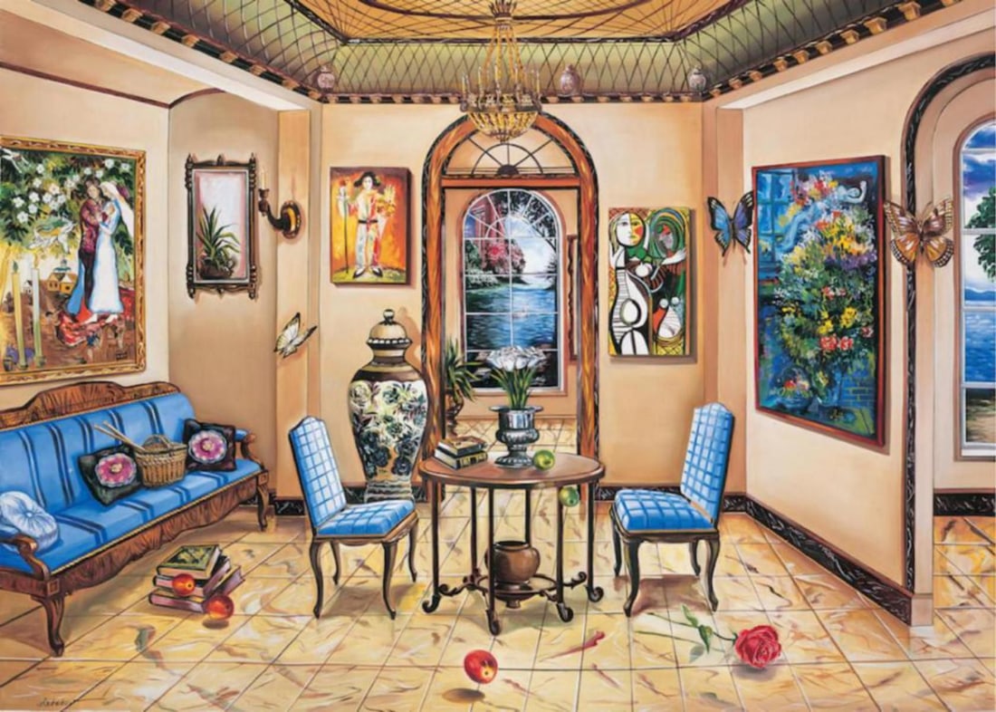 Alexander Astahov- Original Giclee on Canvas "Dining with the Master": Artist: Alexander Astahov. Medium: Original Giclee on Canvas. Title: Dining with the Master. Size: 24" x 36". Signature: Hand Signed by the Artist. Certificate of Authenticity: From the publisher. Ref