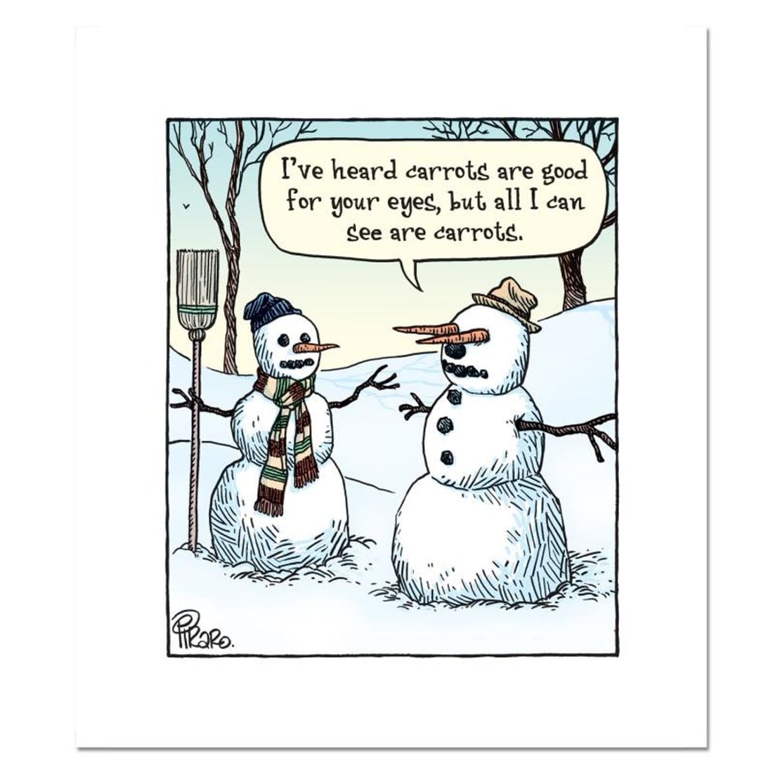 Bizarro, "Snowman Carrot" Numbered Limited Edition Hand Signed by Creator Dan Piraro; Letter of: Snowman Carrot is a limited edition giclee on paper by Dan Piraro, creator of the critically acclaimed and award winning comic strip, Bizarro! This piece is numbered and hand signed by the artist and 