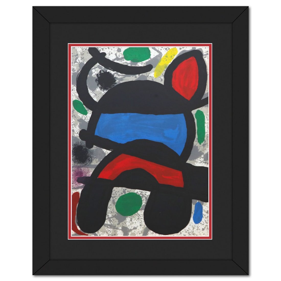 After Joan Miro- Lithograph on Rivoli paper "DLM186 - Toute chose": Artist: After Joan Miro. Medium: Lithograph on Rivoli paper. Title: DLM186 - Toute chose. Size: 15" x 11". Measures approx. 16.5" x 21.5" (framed). Certificate of Authenticity: Is included.