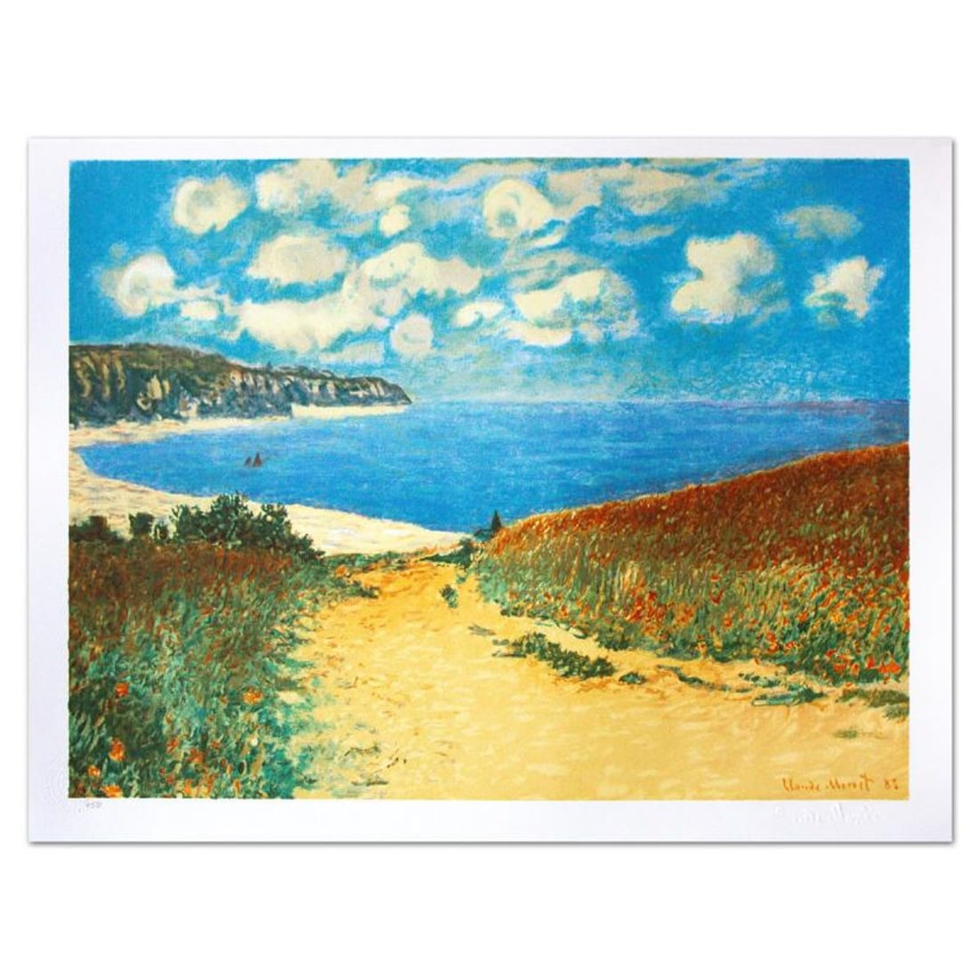 Claude Monet (1840-1926), "Chemin Dans Les Bles A Pourville" Limited Edition Lithograph with Letter: Chemin Dans Les Bles A Pourville is a limited edition lithograph on paper by Claude Monet. Printed by Atelier Tete a Tete in Paris and authorized by the Monet Estate and ADAGP Paris , the piece is