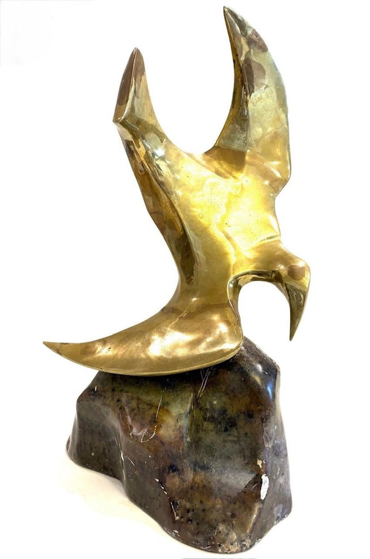 Joana Drummond- Gilt patinated bronze sculpture "Dove": Artist: Joana Drummond. Medium: Gilt patinated bronze sculpture. Title: Dove. Size: 10" x 19". Signature: Hand Signed. Reference#: 87265.