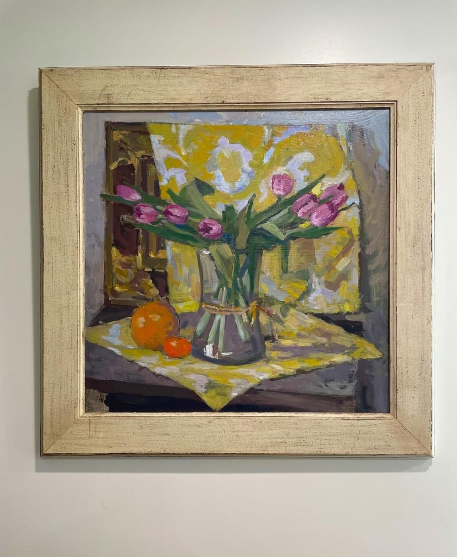 Boris Tyomkin- Original Painting "Pink, Yellow, Orange": Artist: Boris Tyomkin. Medium: Original Painting. Title: Pink, Yellow, Orange. Size: 20" x 20". Signature: Hand Signed by the artist. Reference#: 55270.