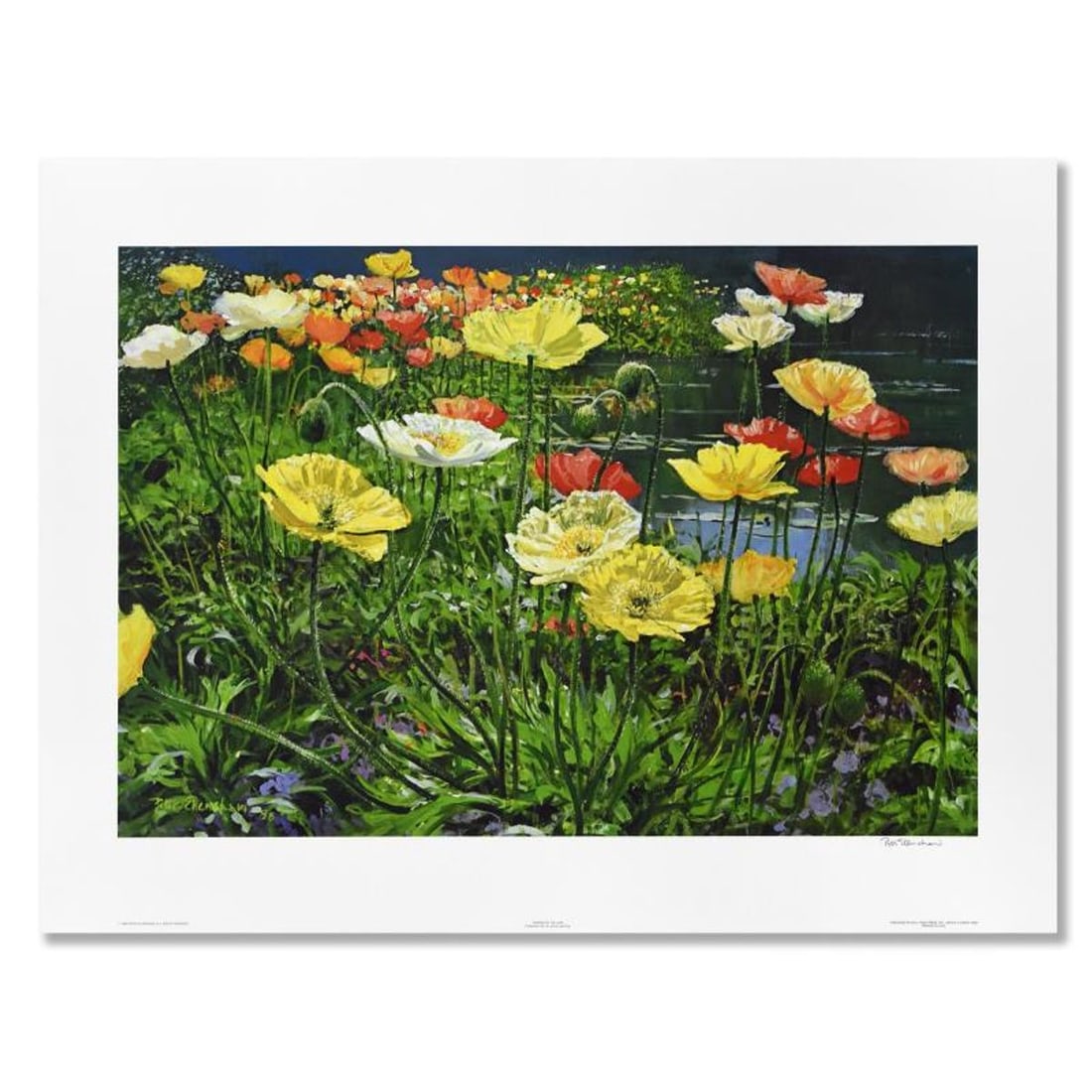 Peter Ellenshaw (1913-2007), "Poppies By The Lake" Limited Edition Lithograph, Numbered and Hand: Poppies By The Lake is a limited edition lithograph on paper by Peter Ellenshaw (1913-2007), numbered and hand signed by the artist. Includes Letter of Authenticity. Measures approx. 32" x 24" (border