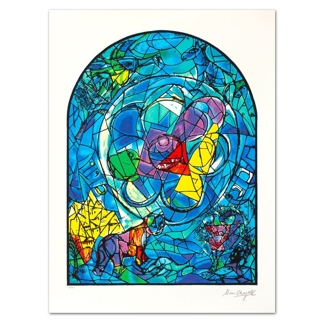 Marc Chagall- Serigraph "Benjamin": Artist: Marc Chagall. Medium: Serigraph. Title: Benjamin. Size: 33" x 25". Signature: Stamp signed and numbered. Certificate of Authenticity: Is included. Additional: Authrorized by the Chagall Estate