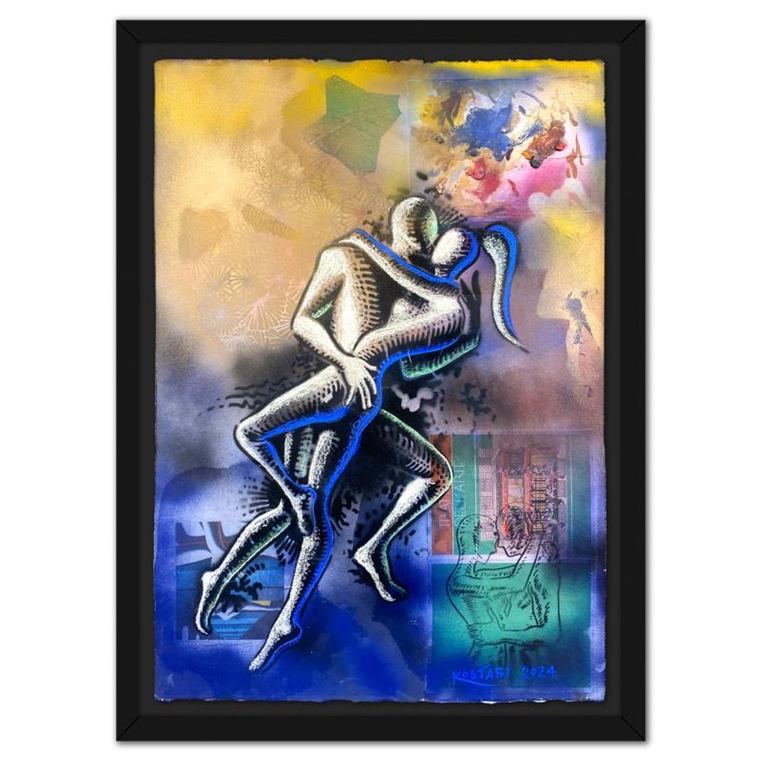 Mark Kostabi, "Cosmic Tango: In Homage to Annina Nosei" Framed Original Mixed Media Painting, Hand: Cosmic Tango: In Homage to Annina Nosei is an original mixed media painting on paper by Mark Kostabi, hand signed by the artist. The piece comes framed. Includes Certificate of Authenticity. Measures 