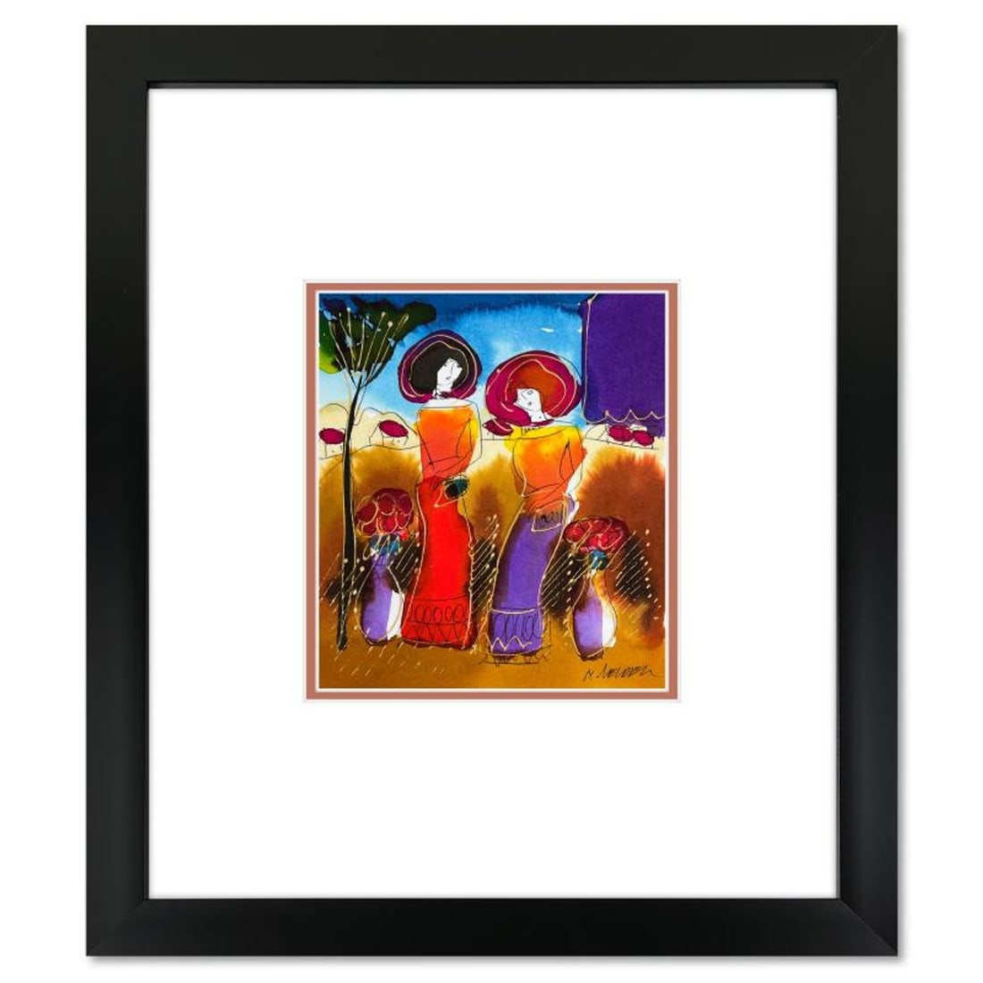 Moshe Leider, Framed Original Mixed Media Watercolor Painting, Hand Signed with Letter of: This is an original mixed media watercolor painting on paper by Moshe Leider. Hand signed by the artist, this piece comes custom framed and includes a Letter of Authenticity. Measures approximately 15