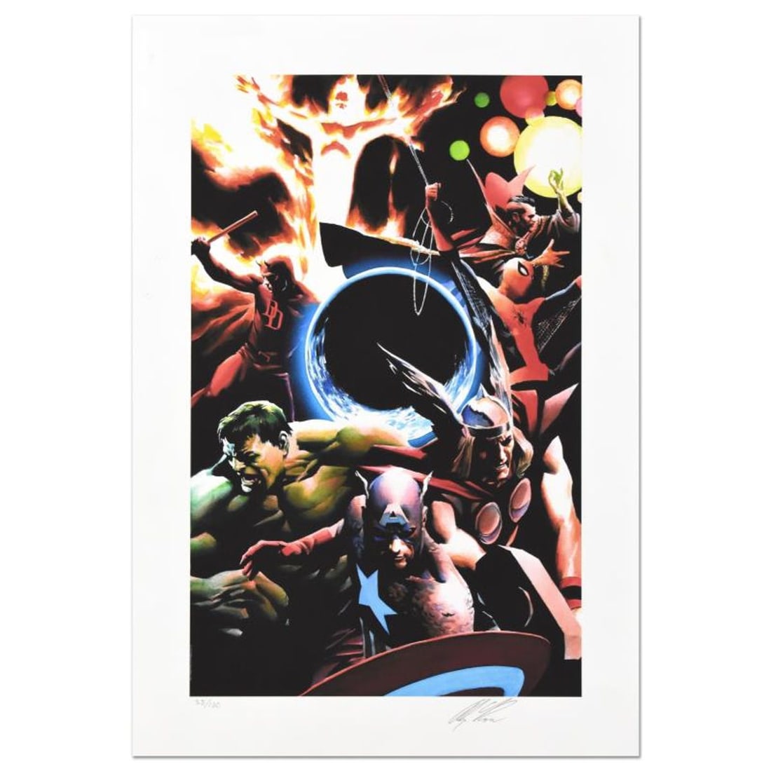 Marvel Comics, "Earth X" Limited Edition Giclee, Numbered and Hand Signed by Alex Ross with Letter: Alex Ross is acclaimed as one of the leading illustrators in comic art today. His realistic, human depictions of classic comic book characters for Marvel has cemented his position in the pantheon of c