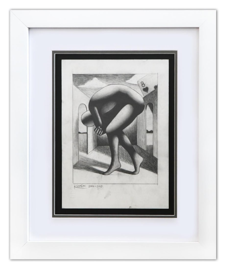 Mark Kostabi- Original Drawing on Paper "The Hidden Heart": Artist: Mark Kostabi. Medium: Original Drawing on Paper. Title: The Hidden Heart. Size: 15" x 10". Measures approx. 18" x 23" (framed). Signature: Hand Signed by the artist. Certificate of Authenticit
