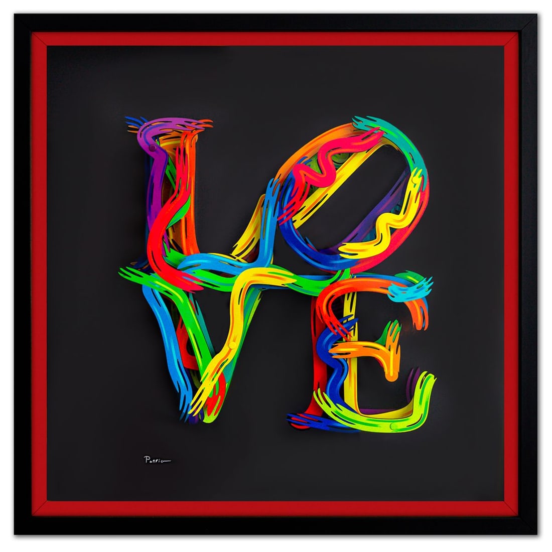 Patricia Govezensky- 3D Multilayered Woodcut "Strokes of Love": Artist: Patricia Govezensky. Medium: 3D Multilayered Woodcut. Title: Strokes of Love. Size: 17" x 17". Measures approx. 22" x 22" (framed). Signature: Hand Signed by the artist. Certificate of Authent