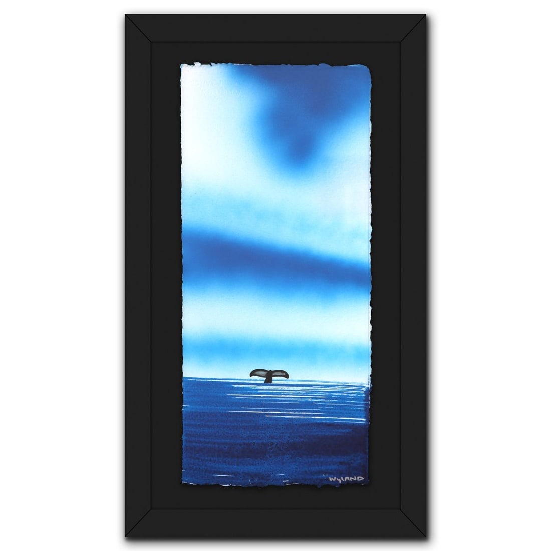 Wyland- Original Watercolor Painting on Deckle Edge Paper "Fluke": Artist: Wyland. Medium: Original Watercolor Painting on Deckle Edge Paper. Title: Fluke. Size: 22" x 10". Measures approx. 28" x 16" (framed). Signature: Hand signed. Certificate of Authenticity: Is i