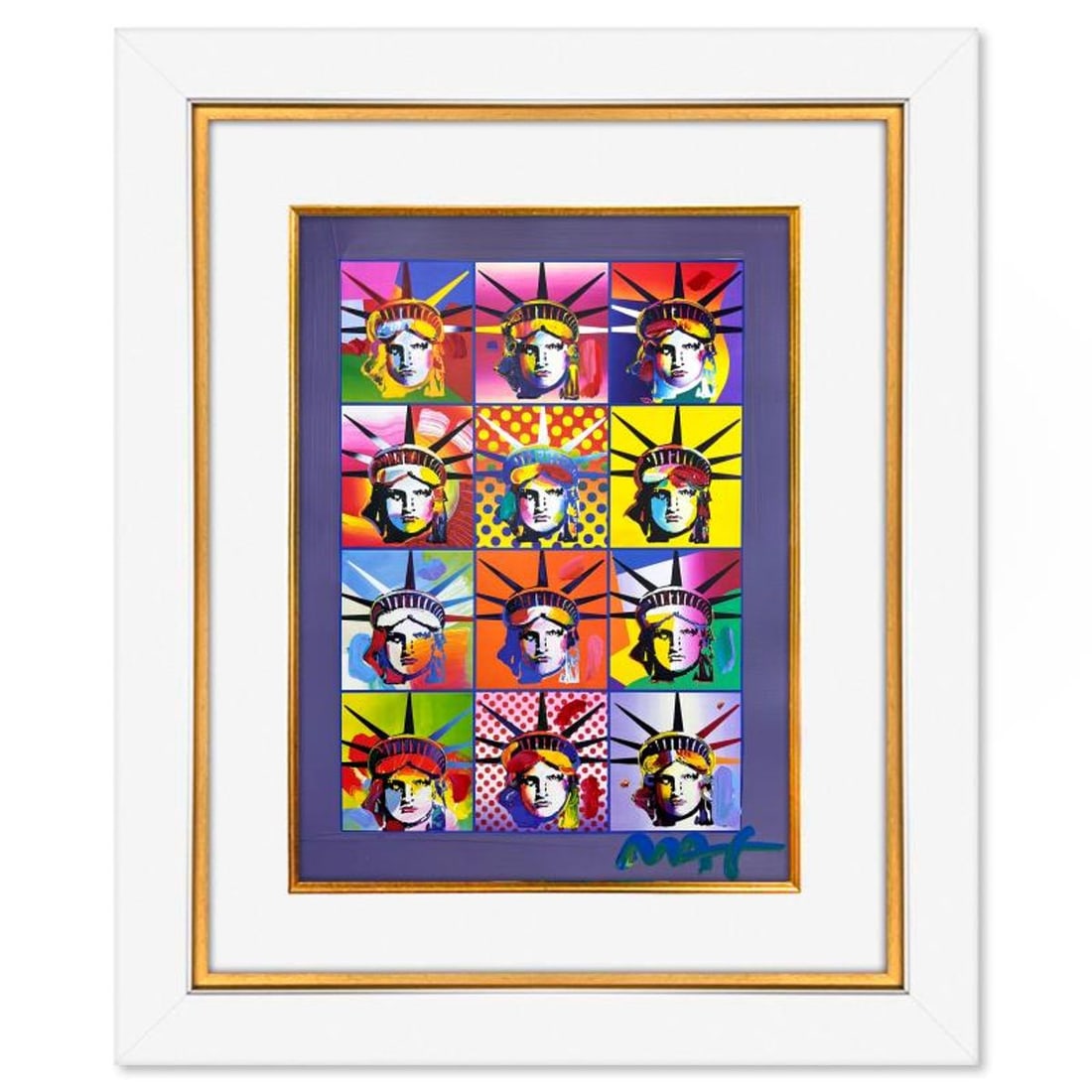 Peter Max, "Liberty & Justice" Framed One-of-a-Kind Mixed Media, Hand Signed with Registration: Liberty & Justice is a one-of-a-kind mixed media on paper, hand signed by Peter Max. The piece comes custom framed with a backside cutout to display Peter Max Studio registration number 200217 certify