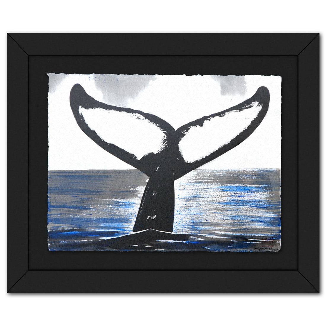 Wyland- Original Sumi Ink Painting "Kona Whale Tail": Artist: Wyland. Medium: Original Sumi Ink Painting. Title: Kona Whale Tail. Size: 23" x 30". Measures approx. 33" x 40" (framed). Signature: Hand signed by the artist. Certificate of Authenticity: Is 