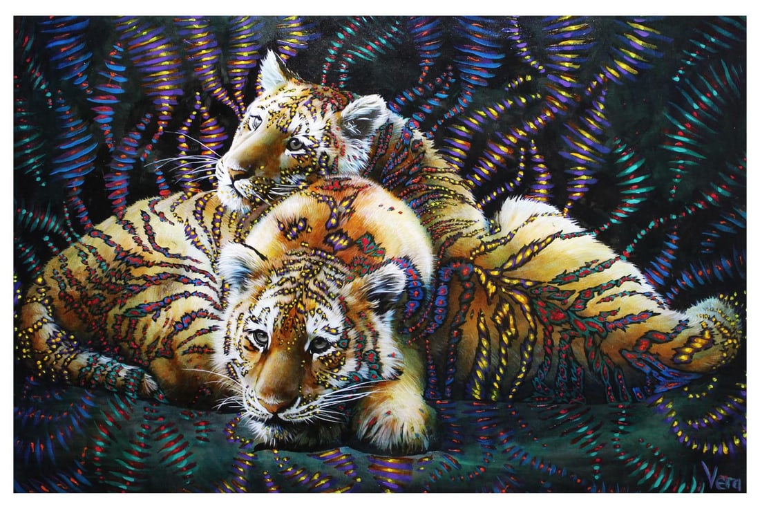Vera V. Goncharenko- Original Giclee on Canvas "About To Sleep": Artist: Vera V. Goncharenko. Medium: Original Giclee on Canvas. Title: About To Sleep. Size: 24" x 36". Signature: Hand Signed and Numbered by the Artist. Certificate of Authenticity: From the publish