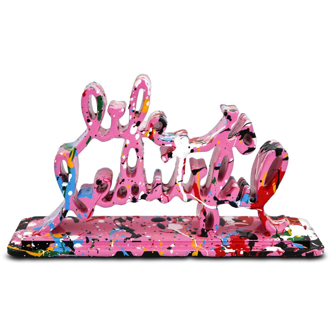 Mr Brainwash- Acrylic Dipped and Splashed Cast Resin Sculpture in Plexiglass Enclosure "Life Is: Artist: Mr Brainwash. Medium: Acrylic Dipped and Splashed Cast Resin Sculpture in Plexiglass Enclosure. Title: Life Is Beautiful - Dipped Bubblegum Splash, 2020. Size: 6" x 10.5". Signature: Signed an
