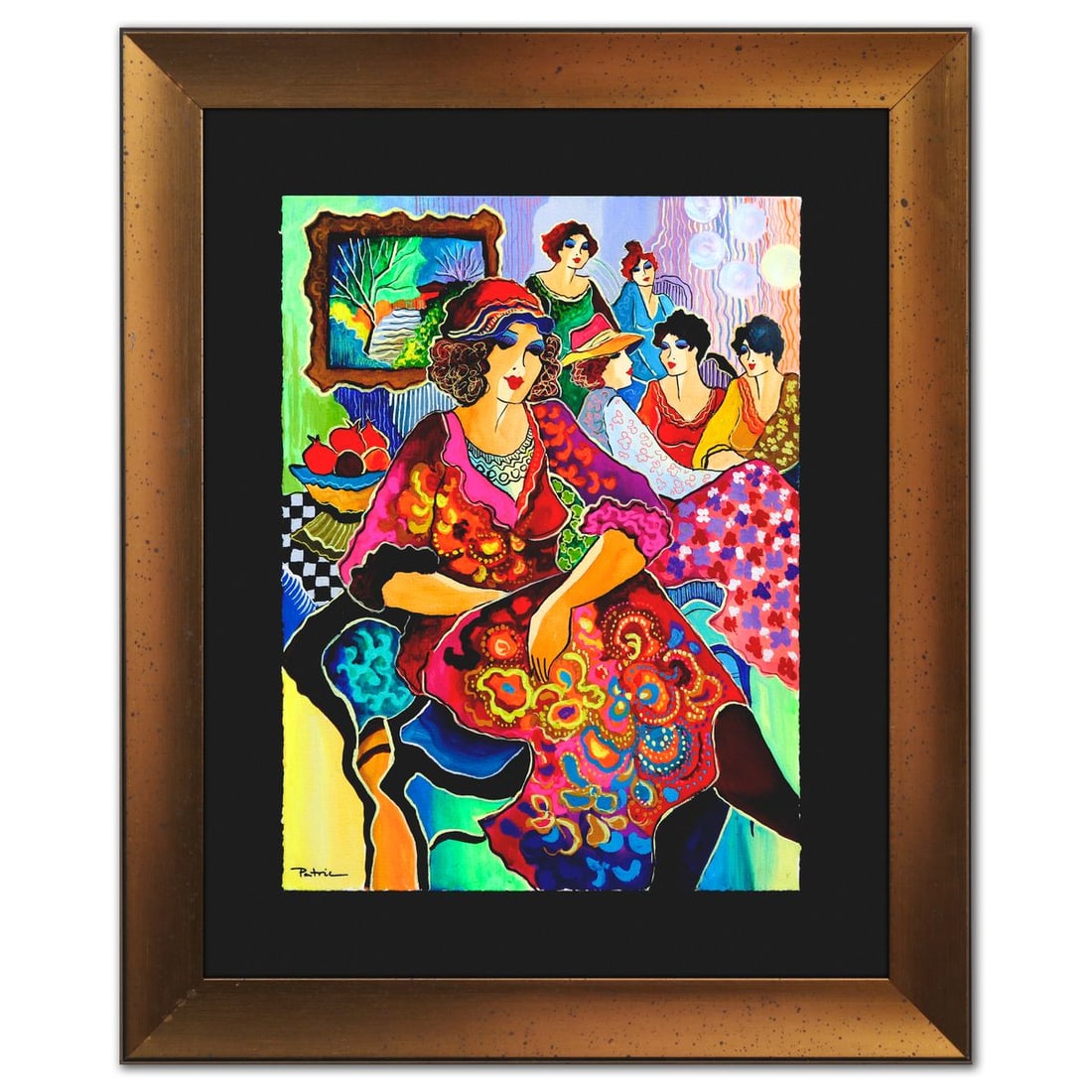 Patricia Govezensky- Original Watercolor "Salon Gathering": Artist: Patricia Govezensky. Medium: Original Watercolor. Title: Salon Gathering. Size: 15" x 11". Measures approx. 22" x 18" (framed). Signature: Hand signed. Certificate of Authenticity: Is included